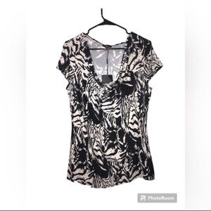 NWT Milano Drape Neck Black And White Women’s Blouse Size XL​‎